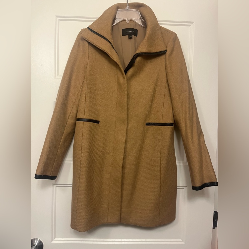Ann Taylor Camel Coat with Black Accents